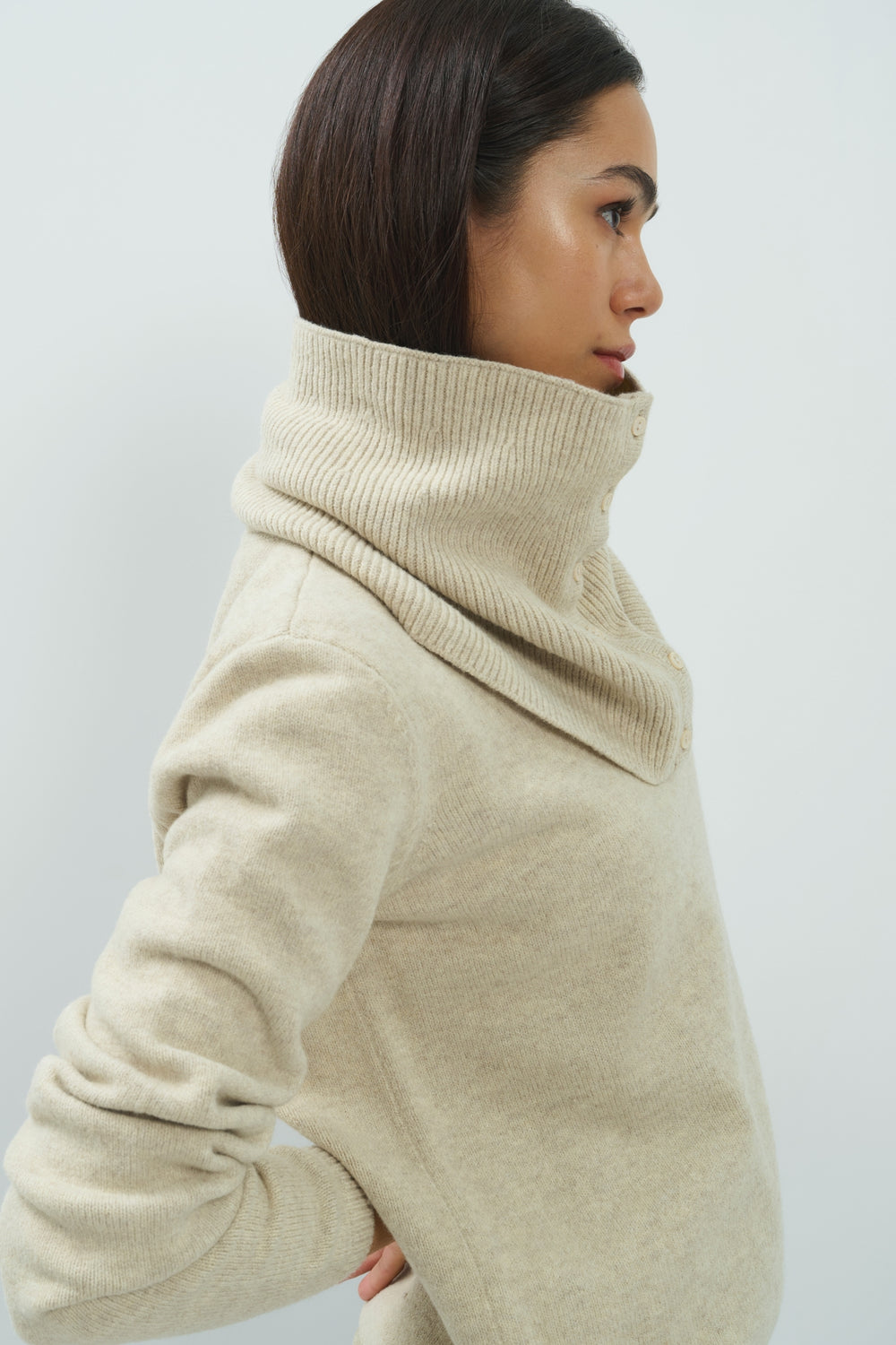 Yaya Light Beige Melange Scarf Jumper Sweater, styled lookbook look 3