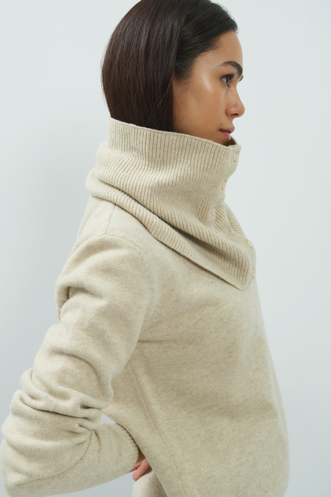Yaya Light Beige Melange Scarf Jumper Sweater, styled lookbook look 3