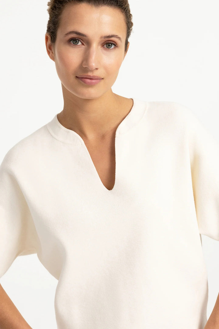 Olivia Grace Fashion - Yaya Off White Knitted Top With Bomber Collar 01-000616-608 99080