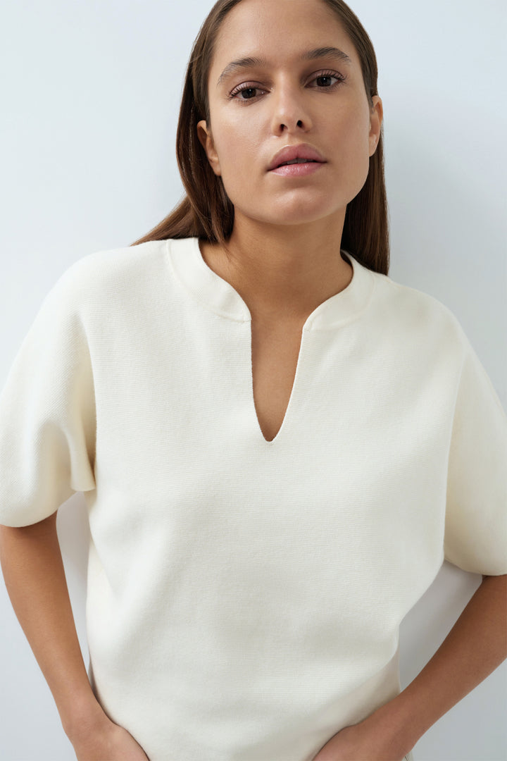 Olivia Grace Fashion - Yaya Off White Knitted Top With Bomber Collar 01-000616-608 99080