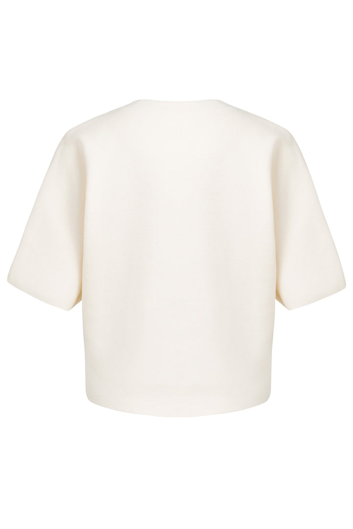 Olivia Grace Fashion - Yaya Off White Knitted Top With Bomber Collar 01-000616-608 99080