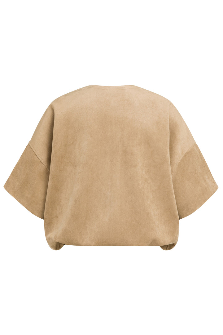 Yaya Otter Brown Oversized Shortsleeve Suedine Jacket, back packshot
