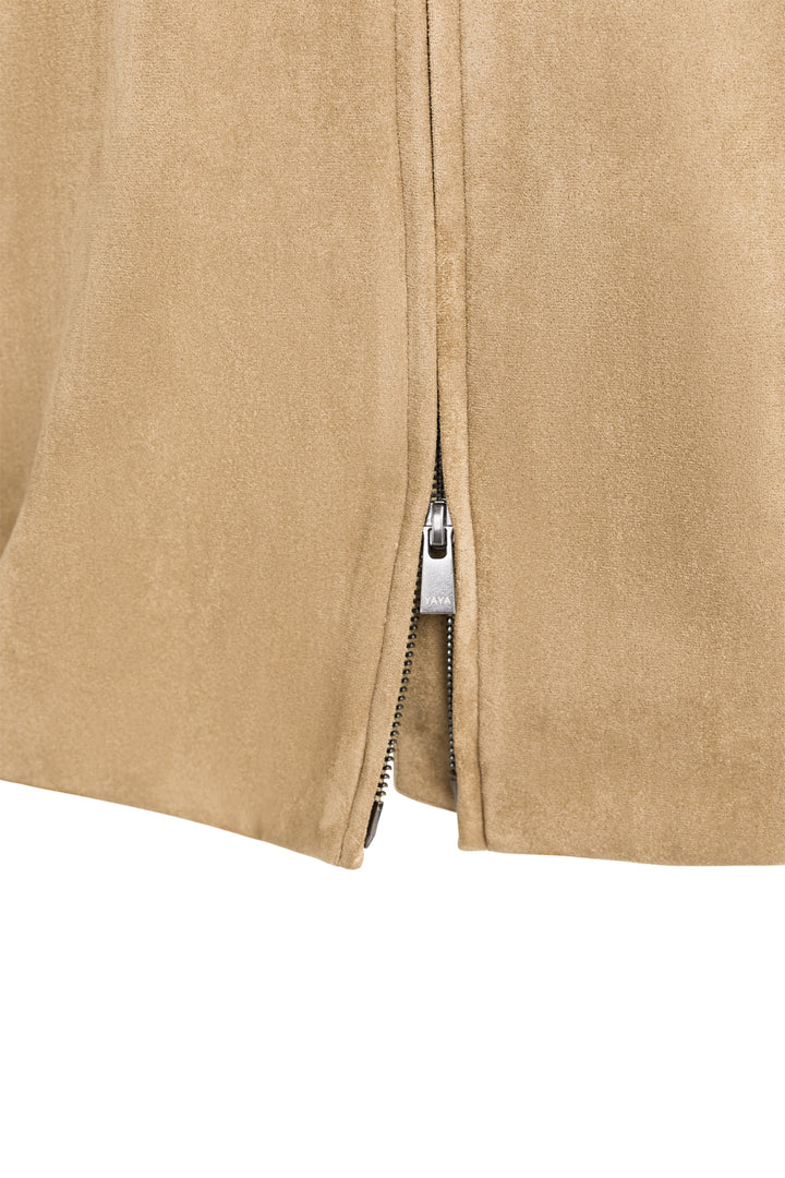 Yaya Otter Brown Oversized Shortsleeve Suedine Jacket, hem zip detail