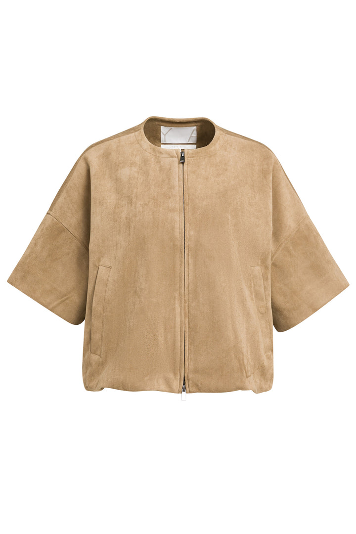 Yaya Otter Brown Oversized Shortsleeve Suedine Jacket, front packshot