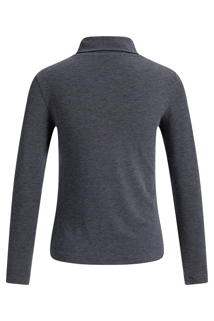 Yaya Pavement Grey Melange Long Sleeve Top With Scarf Collar, back view