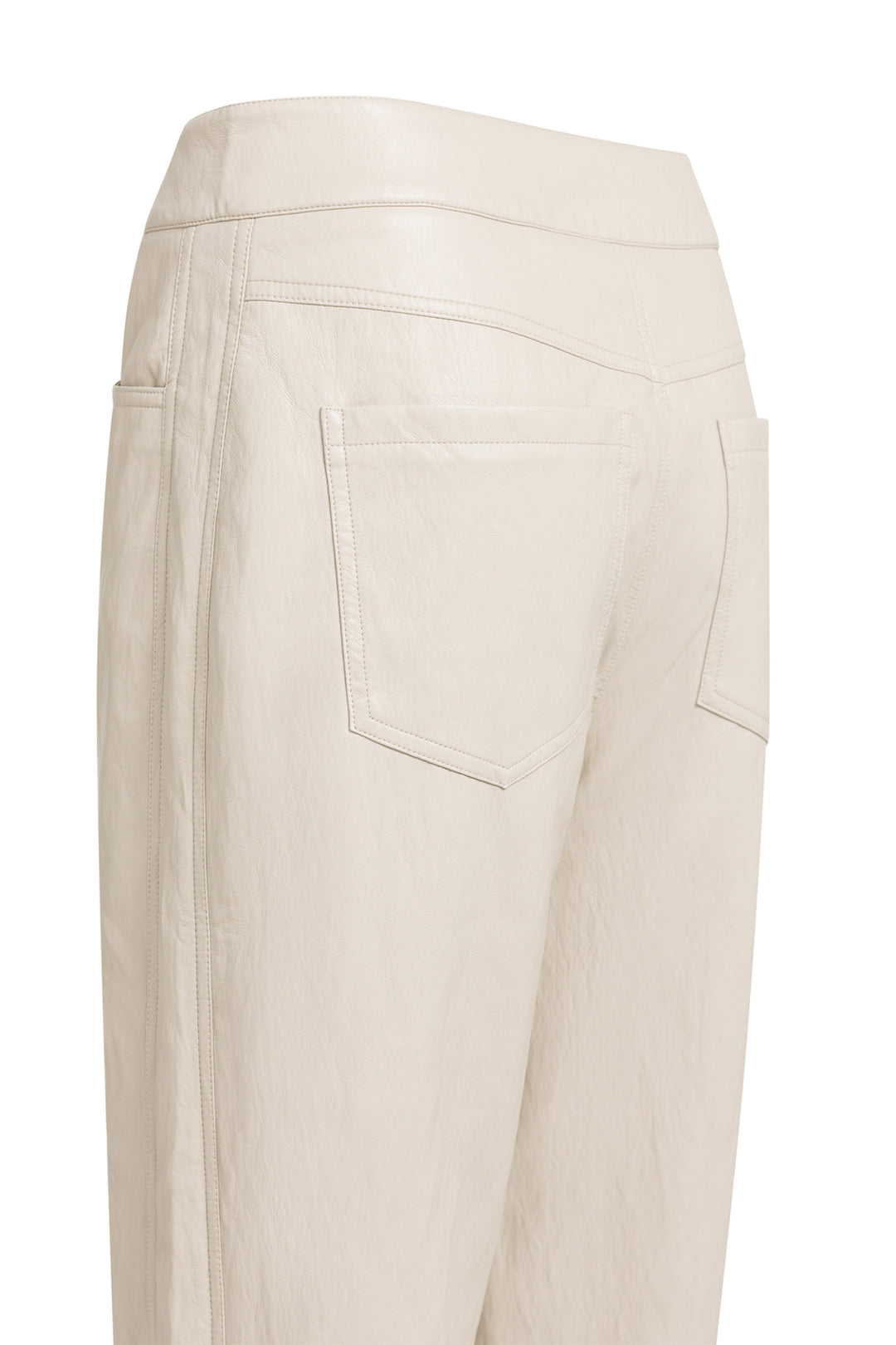 Yaya Pure Cashmere Grey Beige Faux Leather Carrot Fit Trousers, back pocket and yoke detail