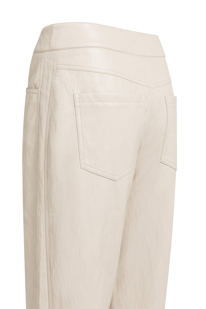 Yaya Pure Cashmere Grey Beige Faux Leather Carrot Fit Trousers, back pocket and yoke detail
