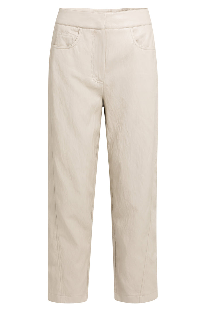 Yaya Pure Cashmere Grey Beige Faux Leather Carrot Fit Trousers, front packshot
