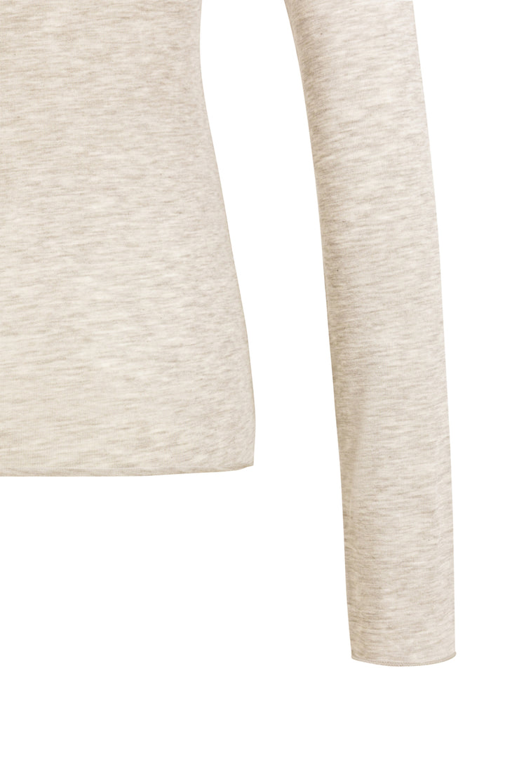 Yaya Pure Cashmere Grey Melange Beige Long Sleeved Boat Neck Top 01-709439-608 611032, cuff and hem detail