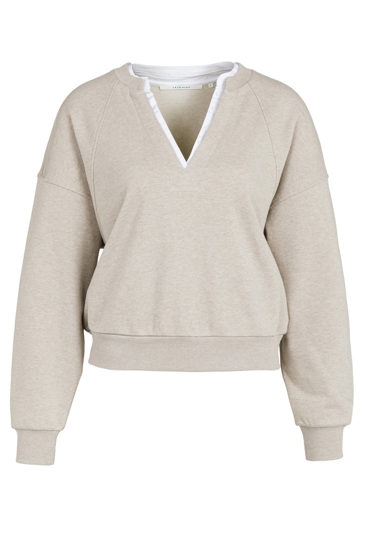 Yaya Pure Cashmere Grey Melange Beige V-Neck Sweatshirt, front packshot