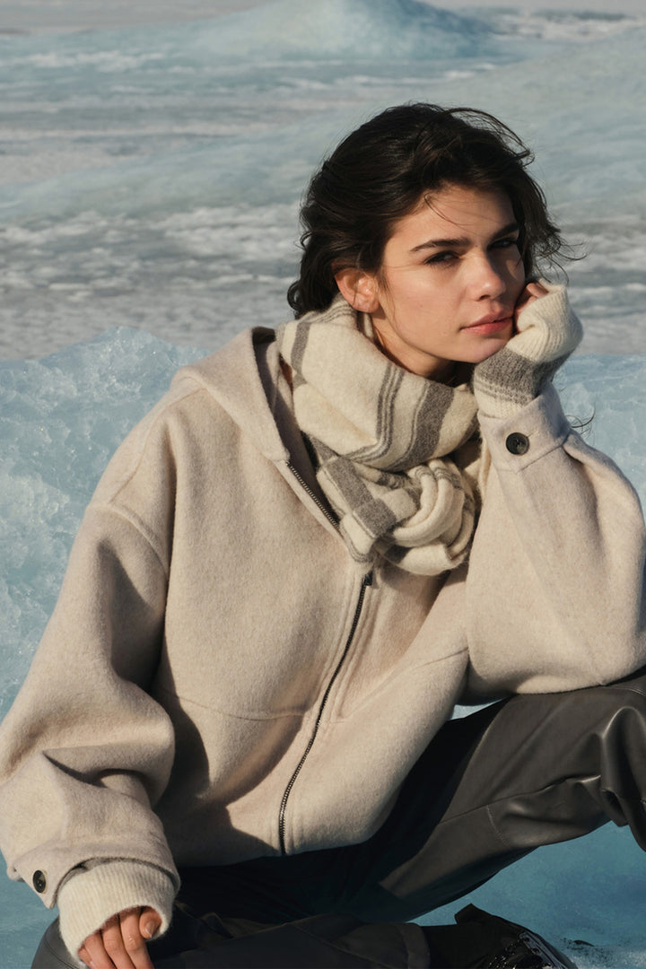 Yaya Pure Cashmere Grey Melange Beige Wool Mix Oversized Jacket, styled campaign look 2