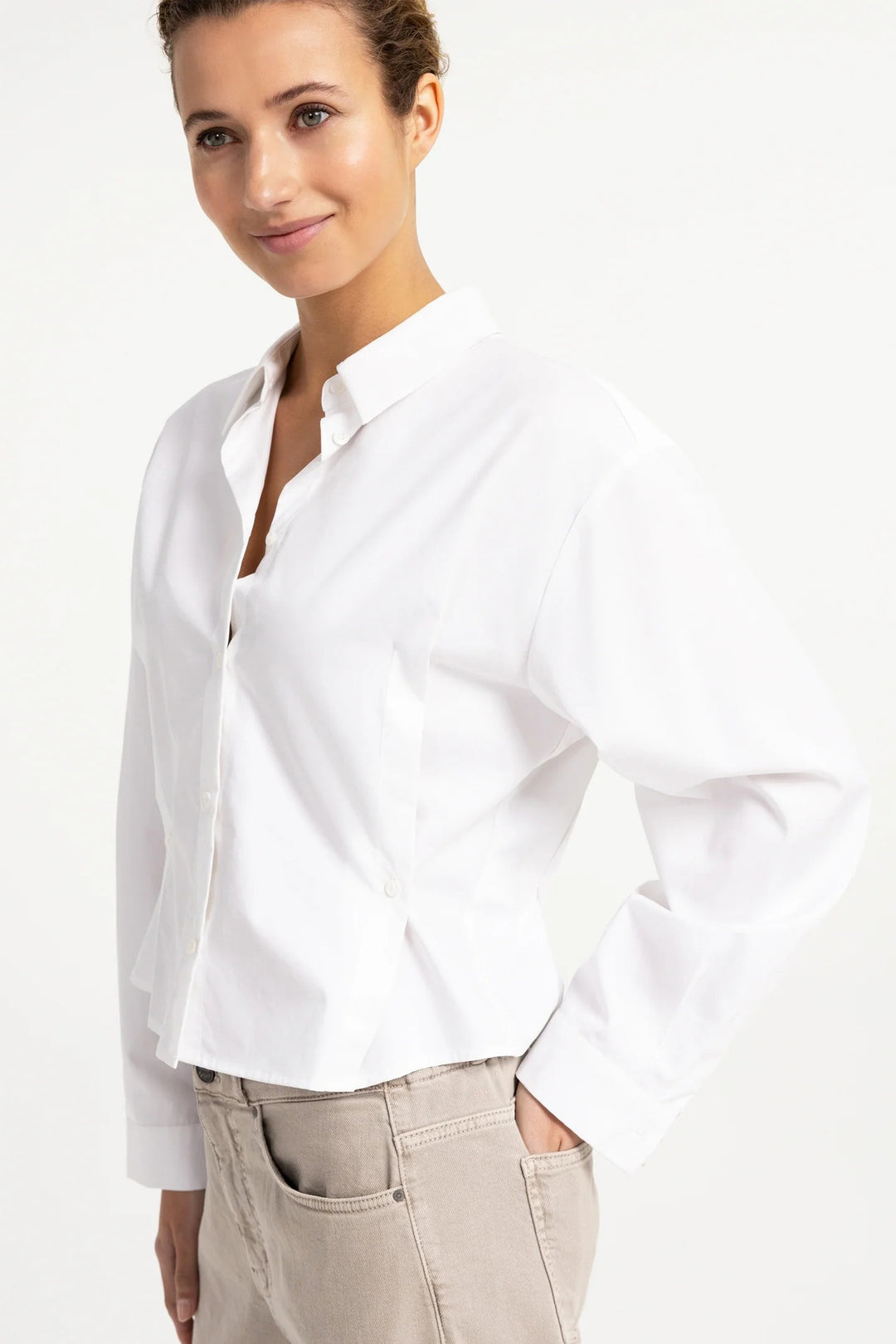 Olivia Grace Fashion - Yaya Pure White Poplin Blouse With Button Detail 01-201240-608 00000