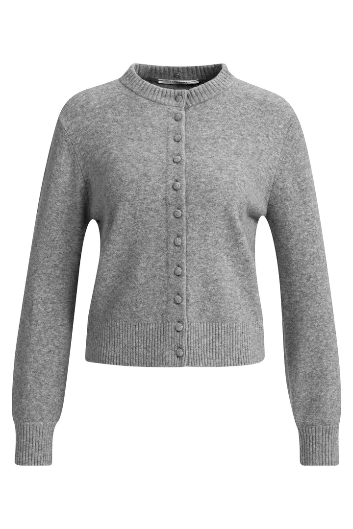 Yaya Soap Grey Melange Cardigan With Detachable Collar, front view with collar removed