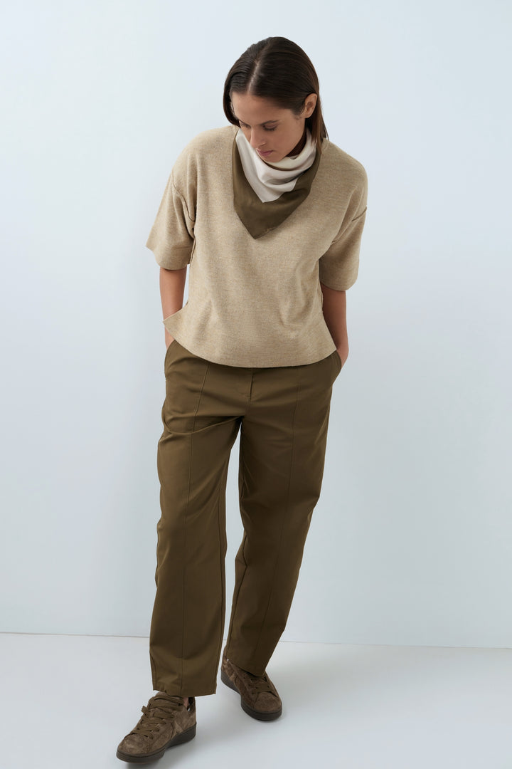 Yaya Teak Brown Dessin Satin Twill Square Scarf, styled lookbook look 1