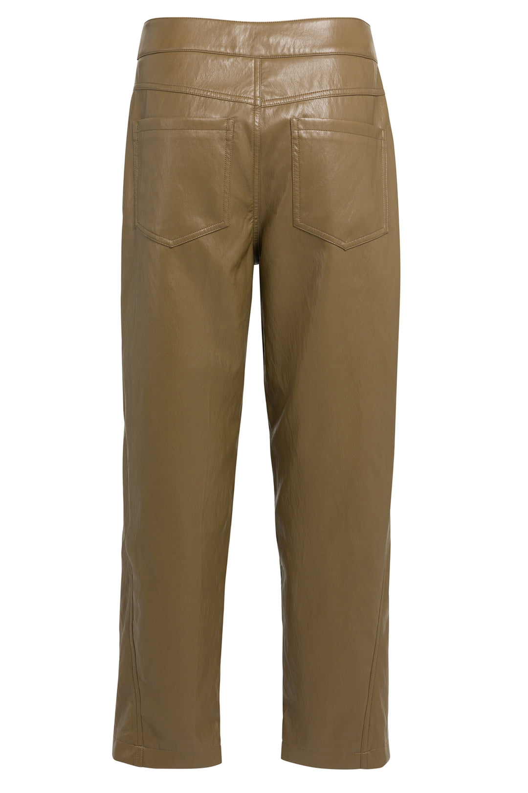 Yaya Teak Brown Faux Leather Carrot Fit Trousers, back packshot