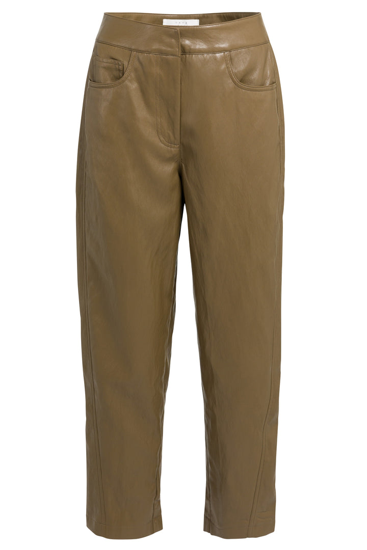 Yaya Teak Brown Faux Leather Carrot Fit Trousers, front packshot