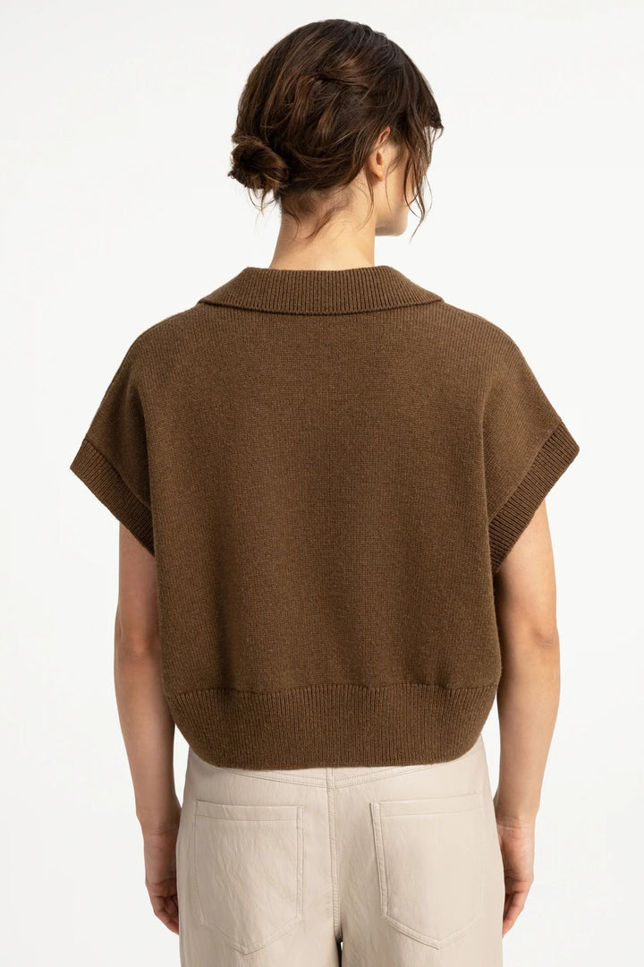 Olivia Grace Fashion - Yaya Teak Brown Melange Knitted Spencer With Collar 01-000617-608 906172