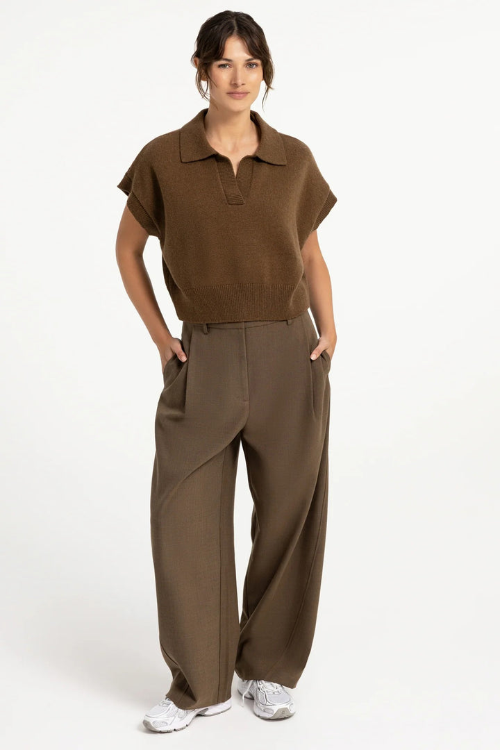 Olivia Grace Fashion - Yaya Teak Brown Melange Knitted Spencer With Collar 01-000617-608 906172
