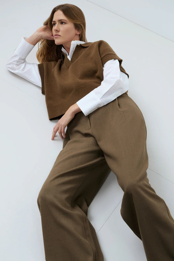 Olivia Grace Fashion - Yaya Teak Brown Melange Knitted Spencer With Collar 01-000617-608 906172