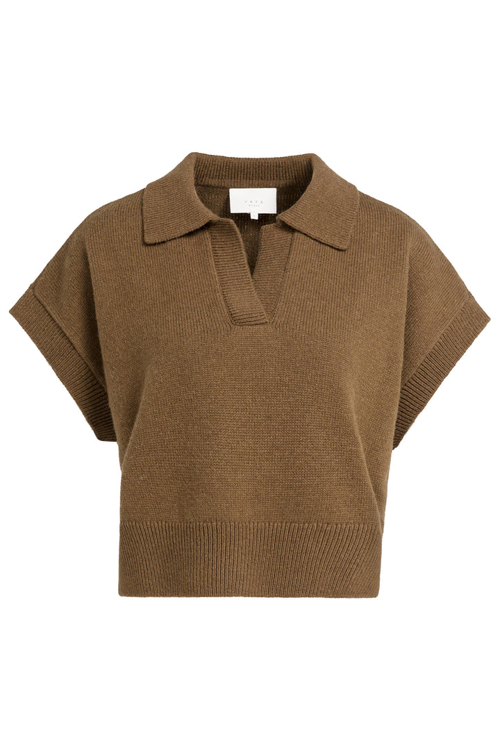 Olivia Grace Fashion - Yaya Teak Brown Melange Knitted Spencer With Collar 01-000617-608 906172