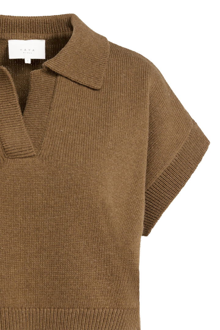 Olivia Grace Fashion - Yaya Teak Brown Melange Knitted Spencer With Collar 01-000617-608 906172