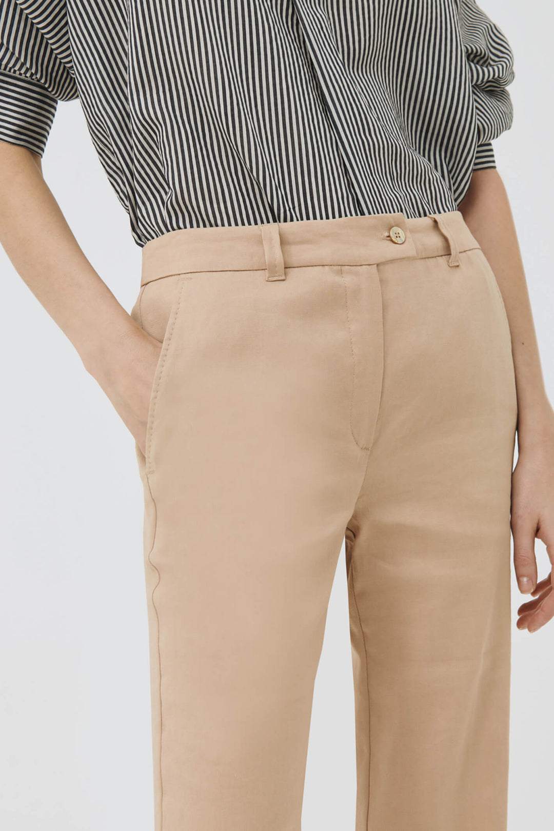 Marella Strada 31312222200 Natural Taupe Long Flared Trousers - Olivia Grace Fashion