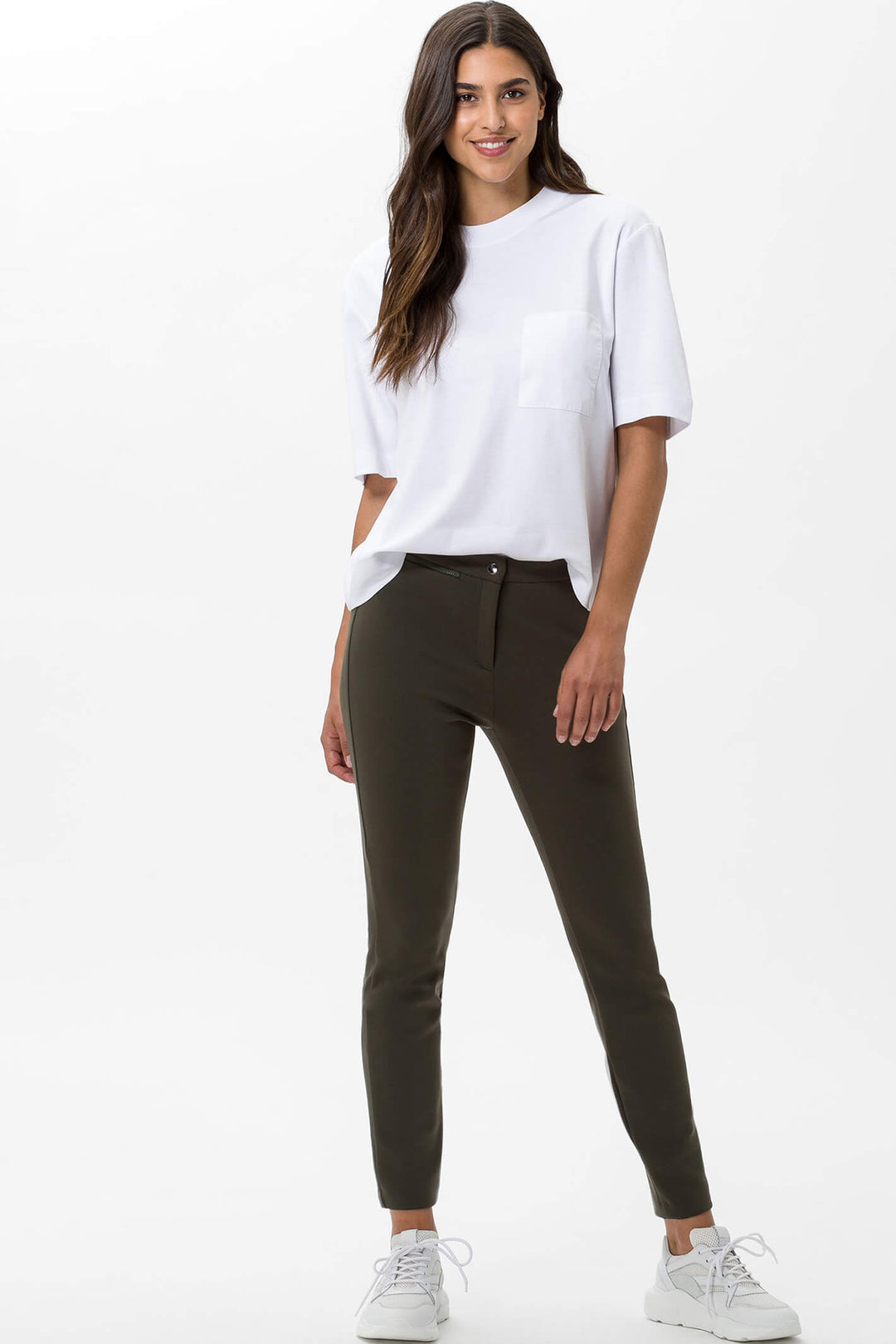 Brax 75-5354 32 Dark Olive Lou Slim Fit Trousers - Olivia Grace Fashion