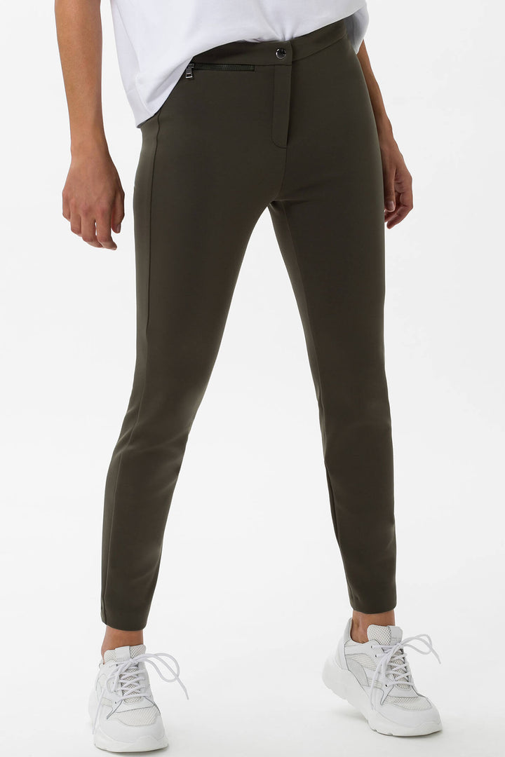 Brax 75-5354 32 Dark Olive Lou Slim Fit Trousers - Olivia Grace Fashion