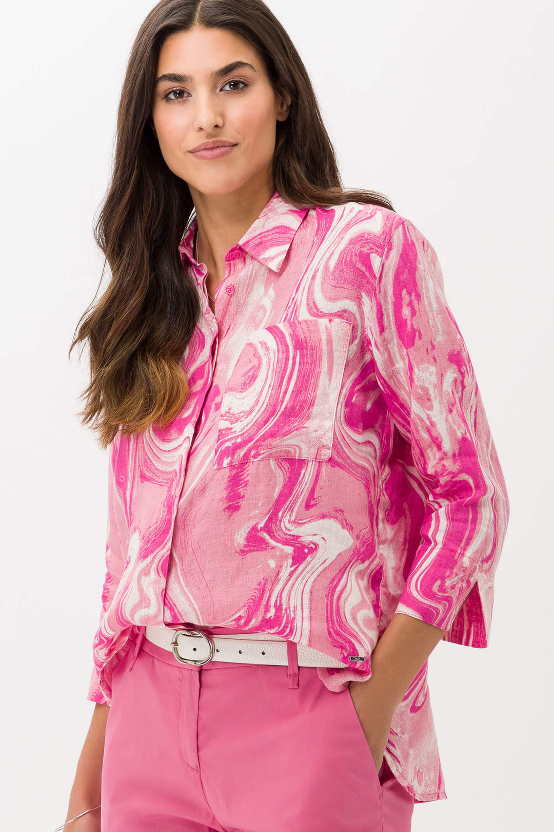 Brax Vicki 42-7578-85 9412170 Flush Pink Print Shirt - Olivia Grace Fashion