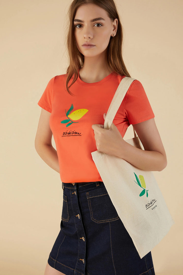 Emme Anny 2359710934200 Coral Lemon Print T-Shirt - Olivia Grace Fashion