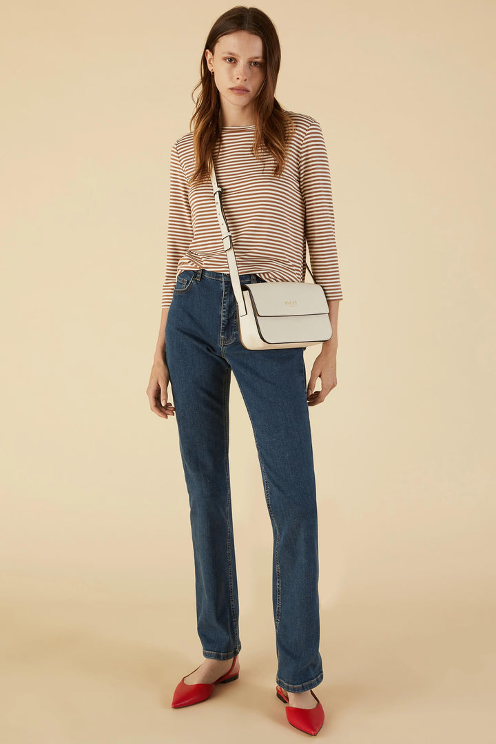 Emme Scalo 2359710635200 Camel Brown Striped Long Sleeve T-Shirt - Olivia Grace Fashion