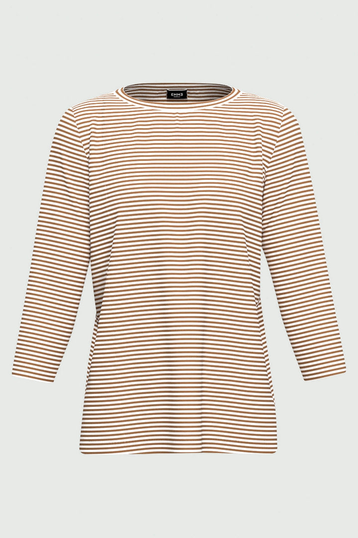 Emme Scalo 2359710635200 Camel Brown Striped Long Sleeve T-Shirt - Olivia Grace Fashion