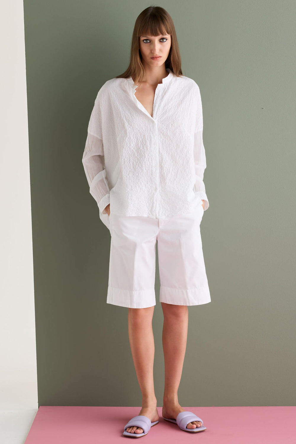 European Culture 67XU-3259-1101 Optical White Shirt - Olivia Grace Fashion