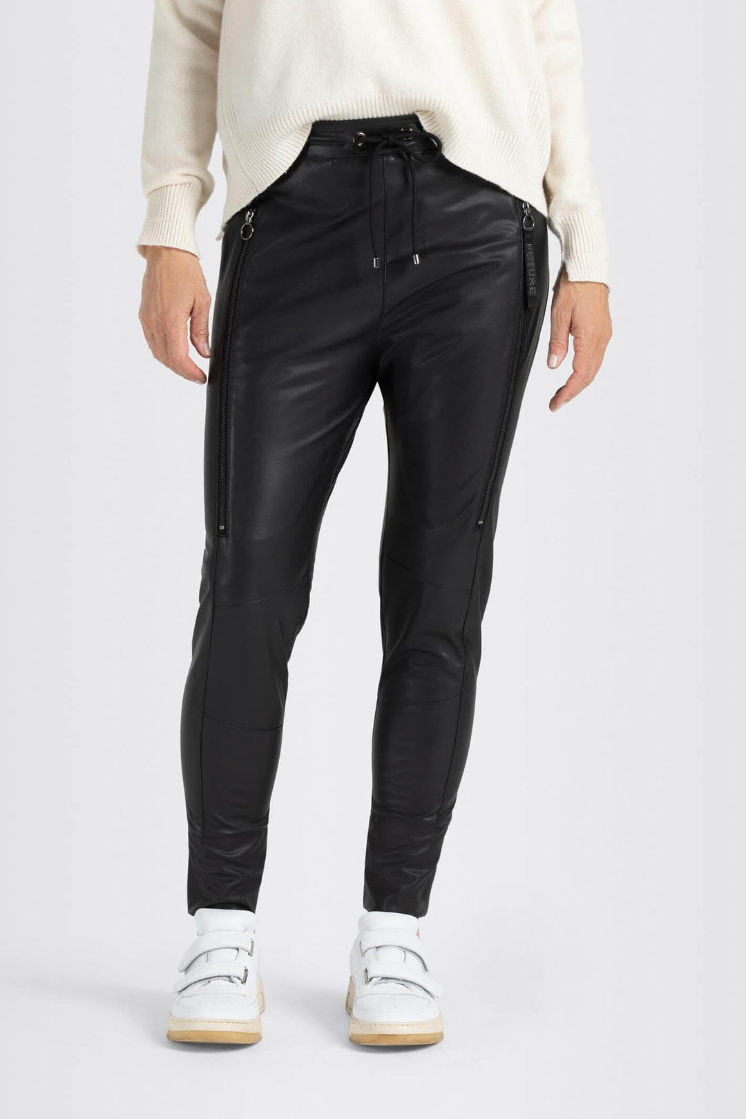 MAC 2742-00-0498L Future Black Light Vegan Leather Slip-On Trousers - Olivia Grace Fashion