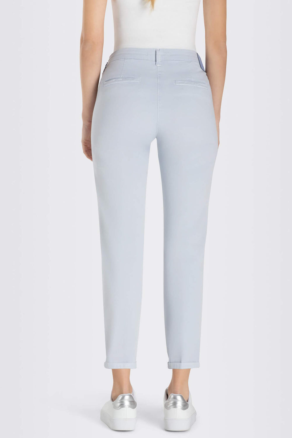 Mac Chino Turn Up 3075-00-0434L Cool Blue Stretch Gabardine Trousers - Olivia Grace Fashion