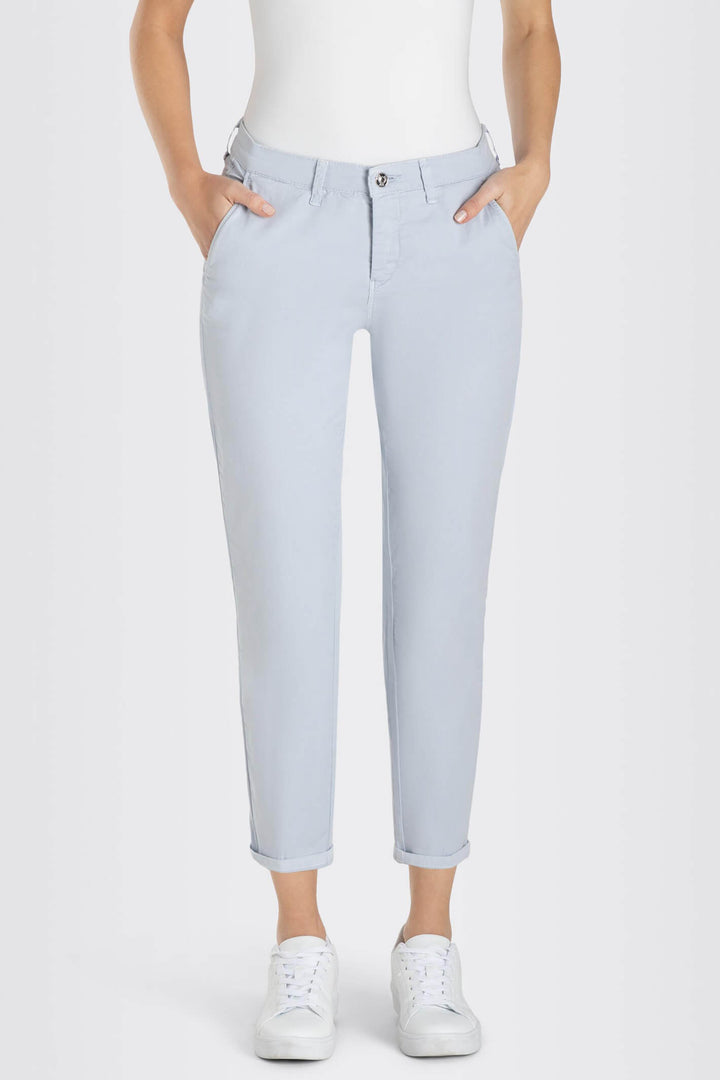 Mac Chino Turn Up 3075-00-0434L Cool Blue Stretch Gabardine Trousers - Olivia Grace Fashion