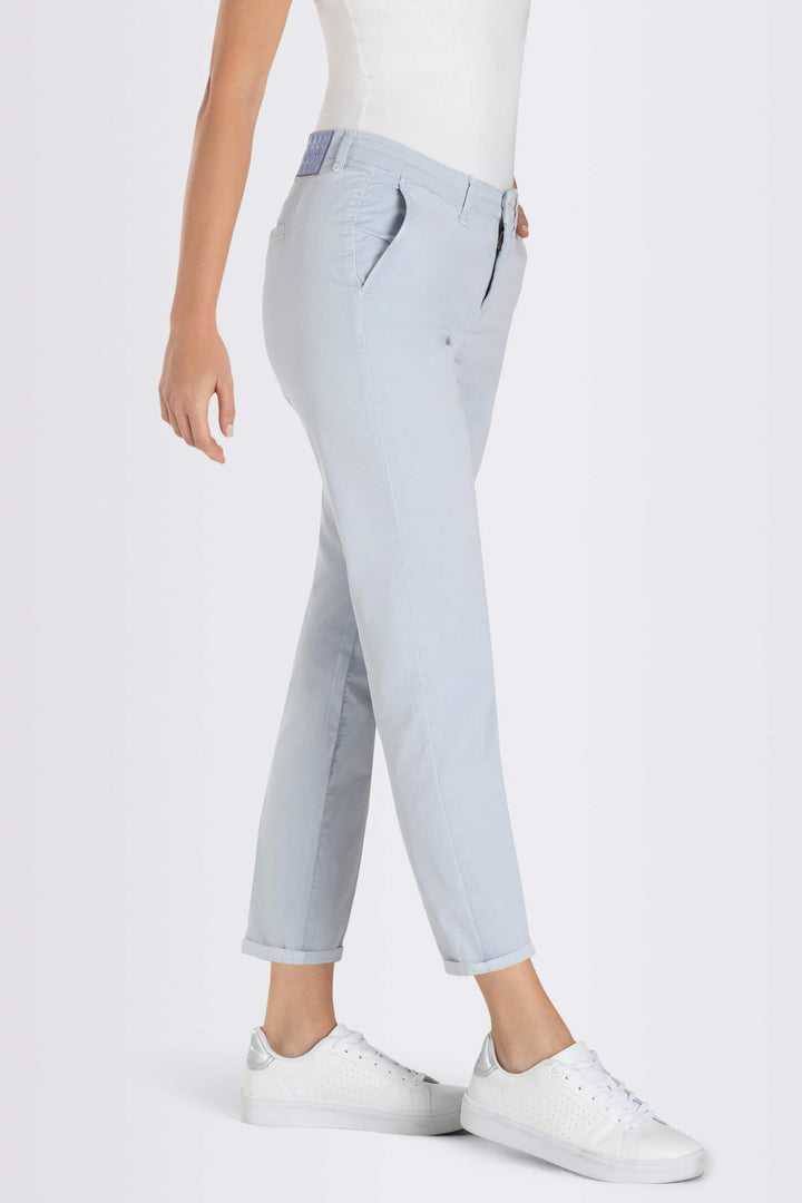 Mac Chino Turn Up 3075-00-0434L Cool Blue Stretch Gabardine Trousers - Olivia Grace Fashion