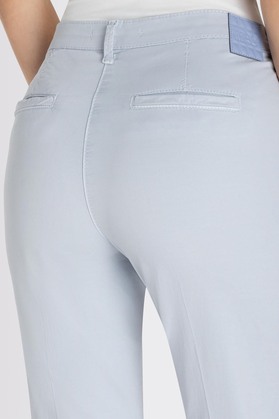 Mac Chino Turn Up 3075-00-0434L Cool Blue Stretch Gabardine Trousers - Olivia Grace Fashion