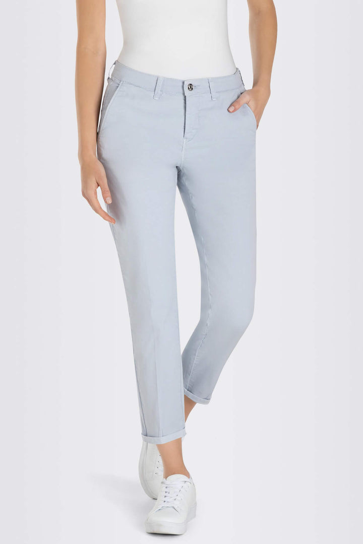Mac Chino Turn Up 3075-00-0434L Cool Blue Stretch Gabardine Trousers - Olivia Grace Fashion