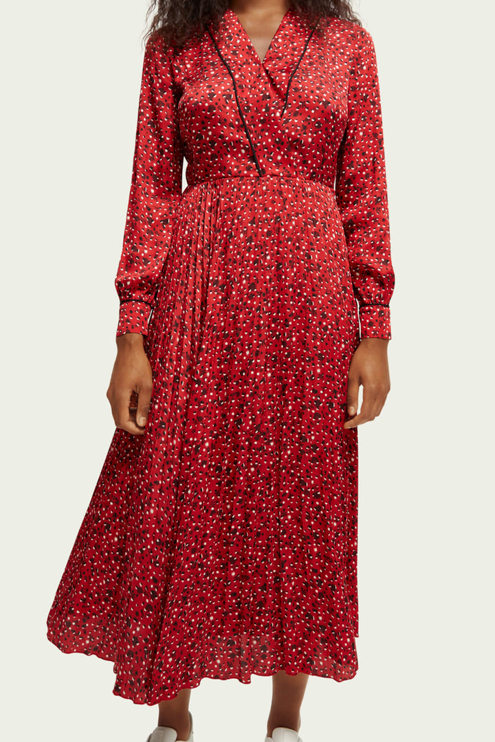Maison Scotch 169573 Space Floral Scarlett Red Pleated Maxi Dress - Olivia Grace Fashion