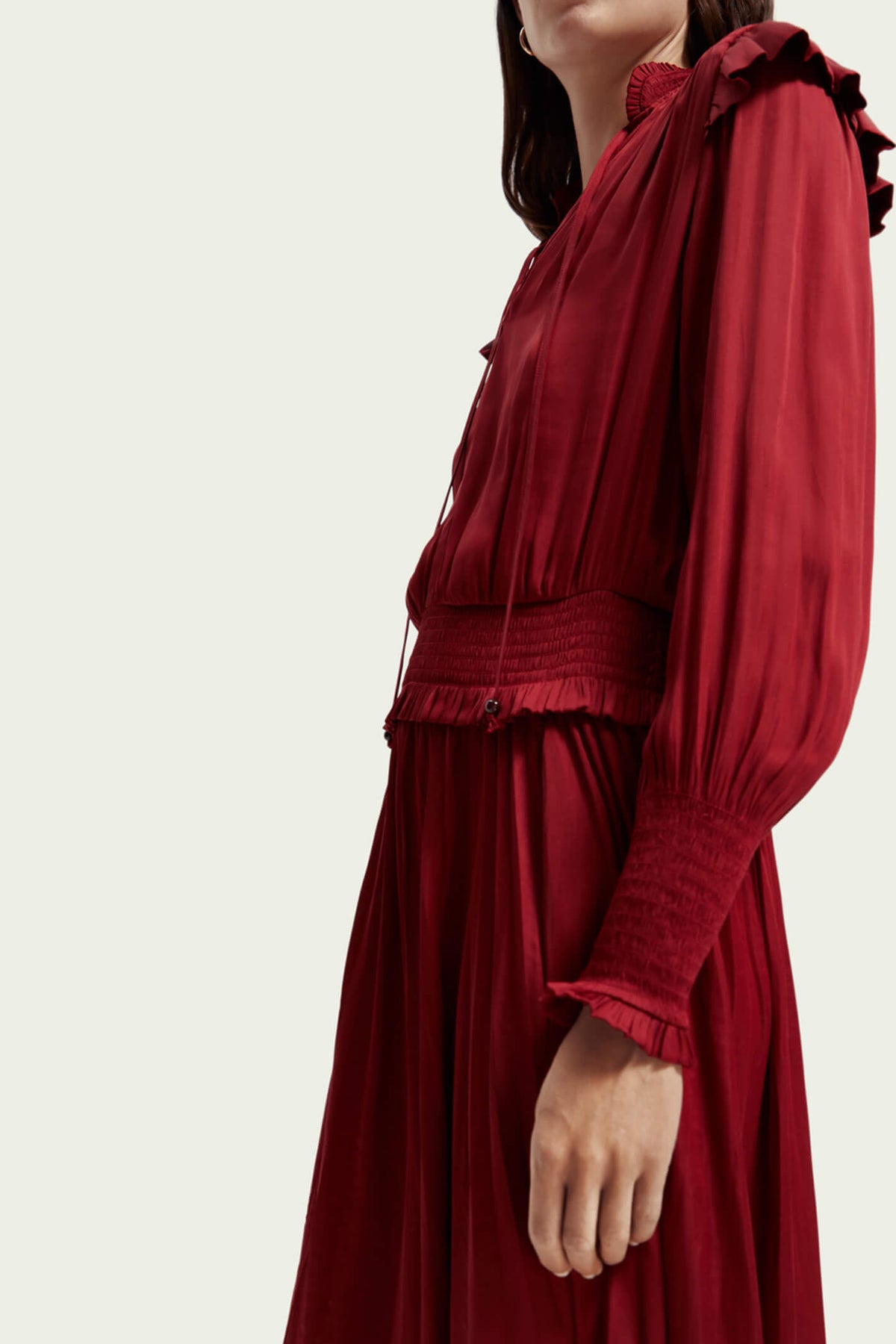 Deep Raspberry Pink Maison Scotch 169621 Deep Raspberry Pink Smock Stitch Midi Dress ...
