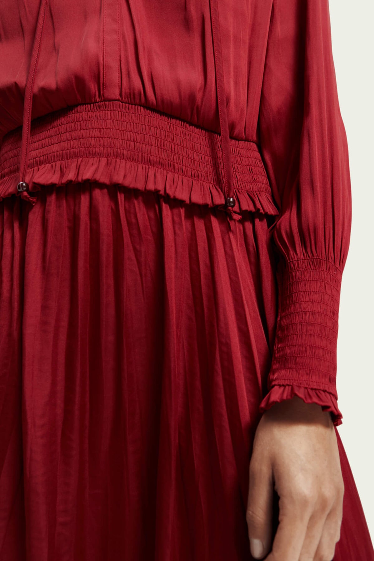 Deep Raspberry Pink Maison Scotch 169621 Deep Raspberry Pink Smock Stitch Midi Dress ...