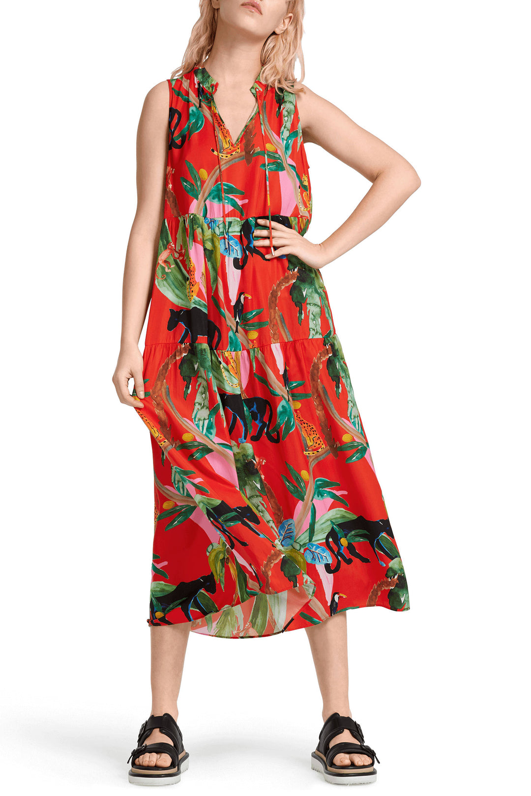 Marc Cain Additions UA 21.15 W61 Red Floral Print Sleeveless Dress - Olivia Grace Fashion