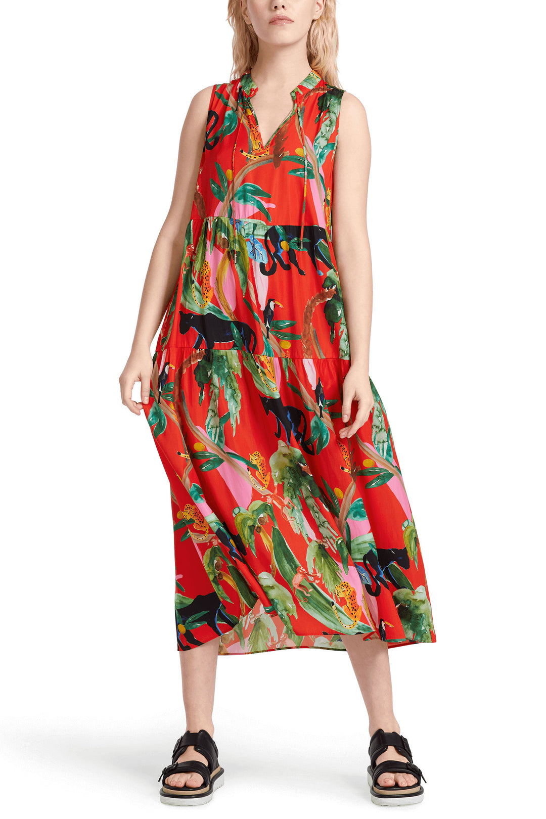 Marc Cain Additions UA 21.15 W61 Red Floral Print Sleeveless Dress - Olivia Grace Fashion