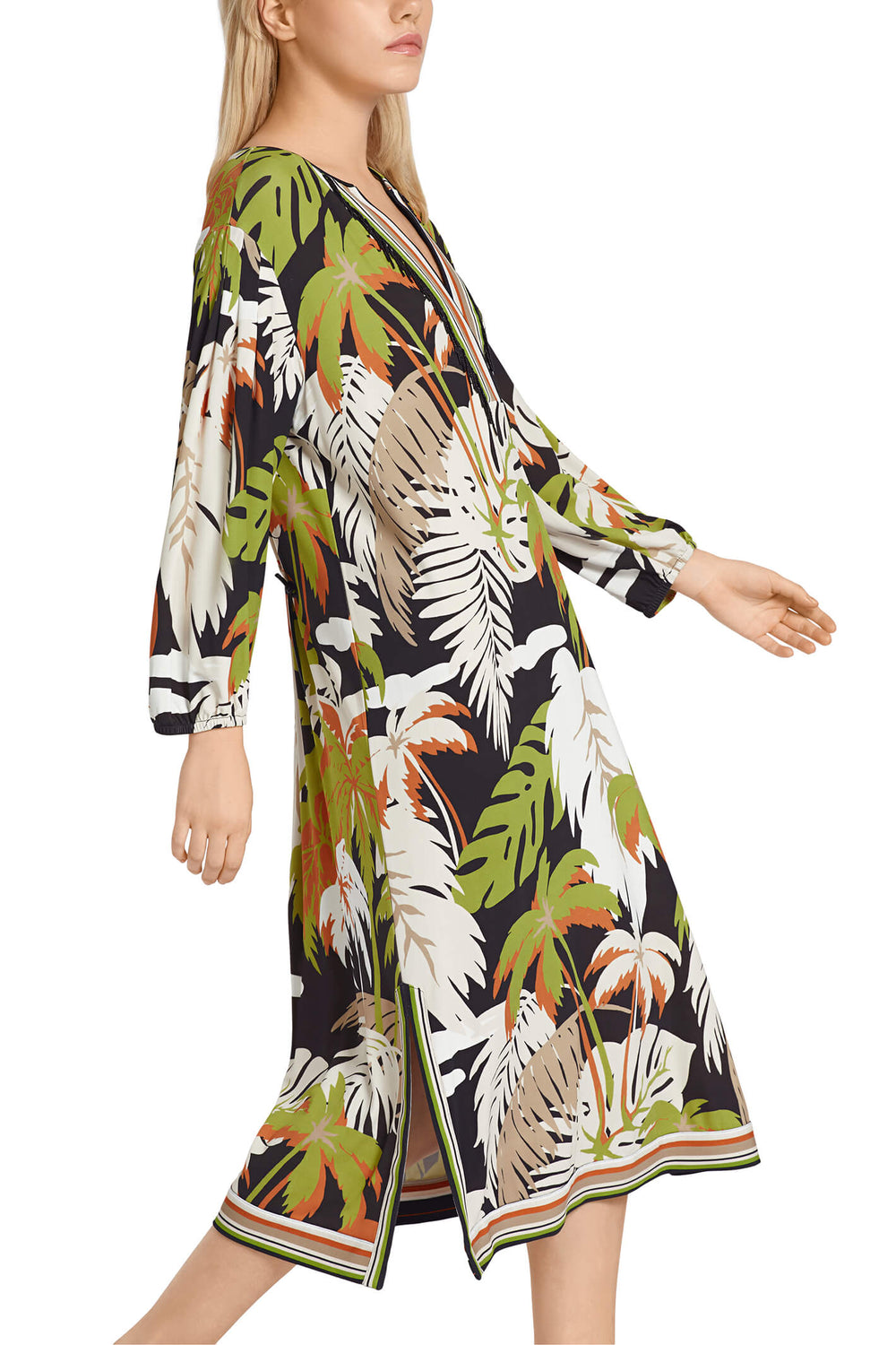 Marc Cain Collection UC 21.31 J68 Deep Olive Green Palm Print Dress - Olivia Grace Fashion