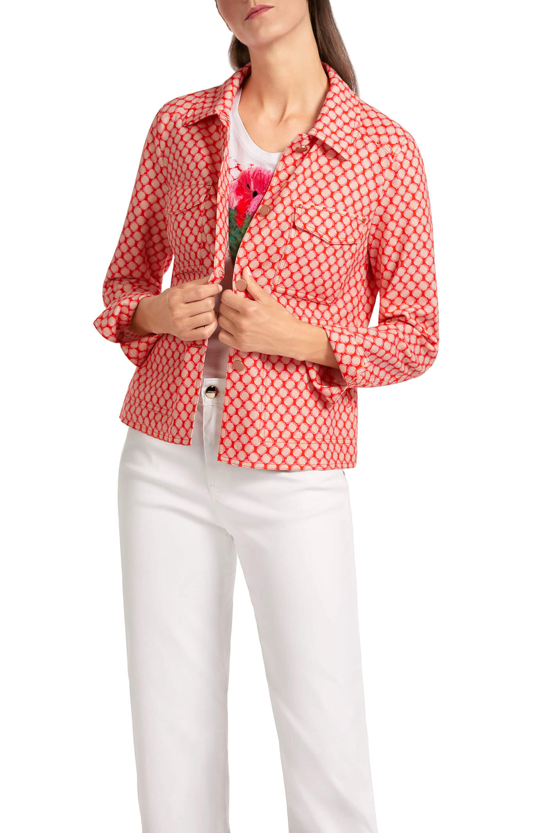 Marc Cain Collection UC 31.12 J18 Tangerine Orange Print Jacket - Olivia Grace Fashion