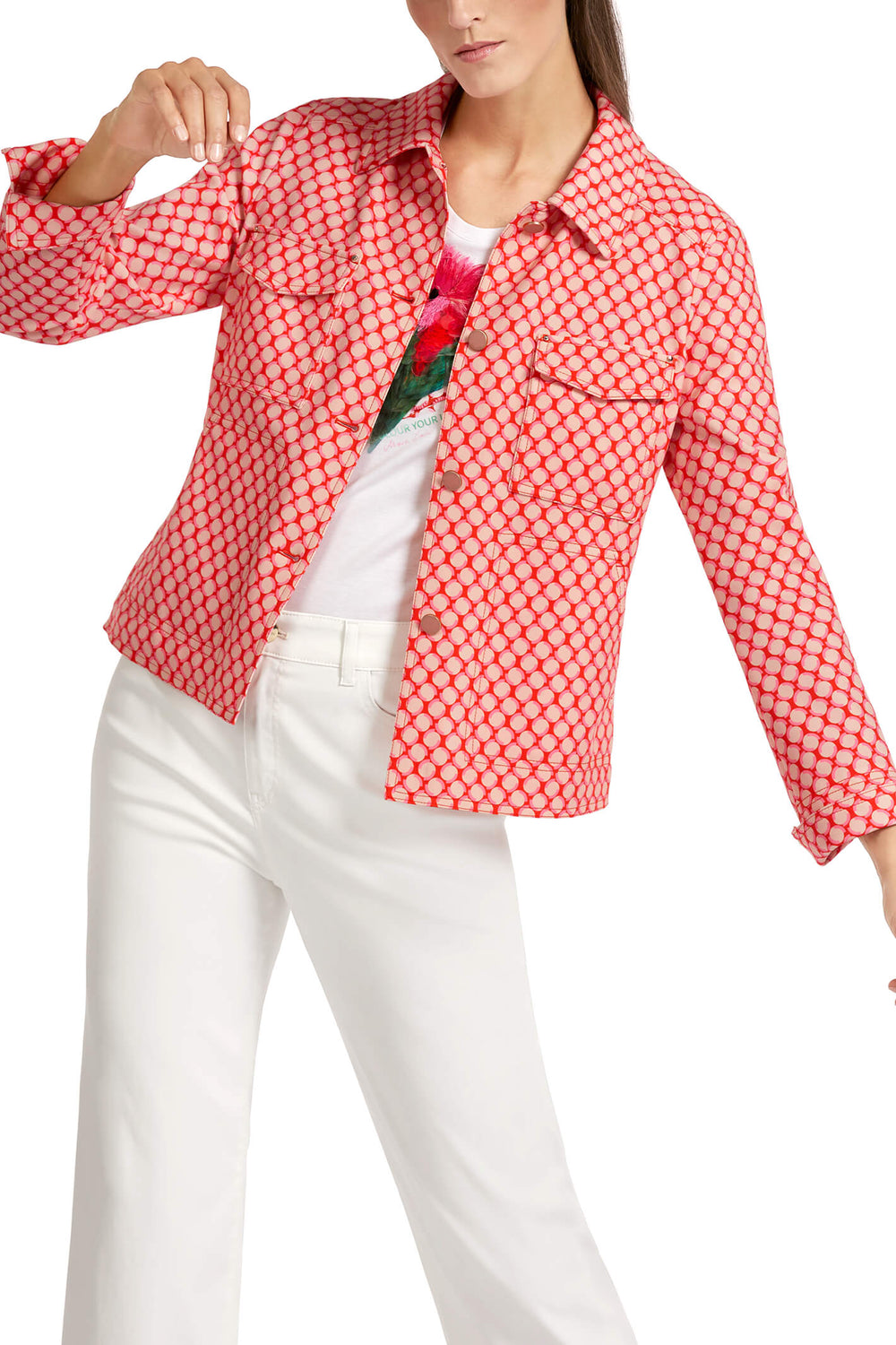 Marc Cain Collection UC 31.12 J18 Tangerine Orange Print Jacket - Olivia Grace Fashion