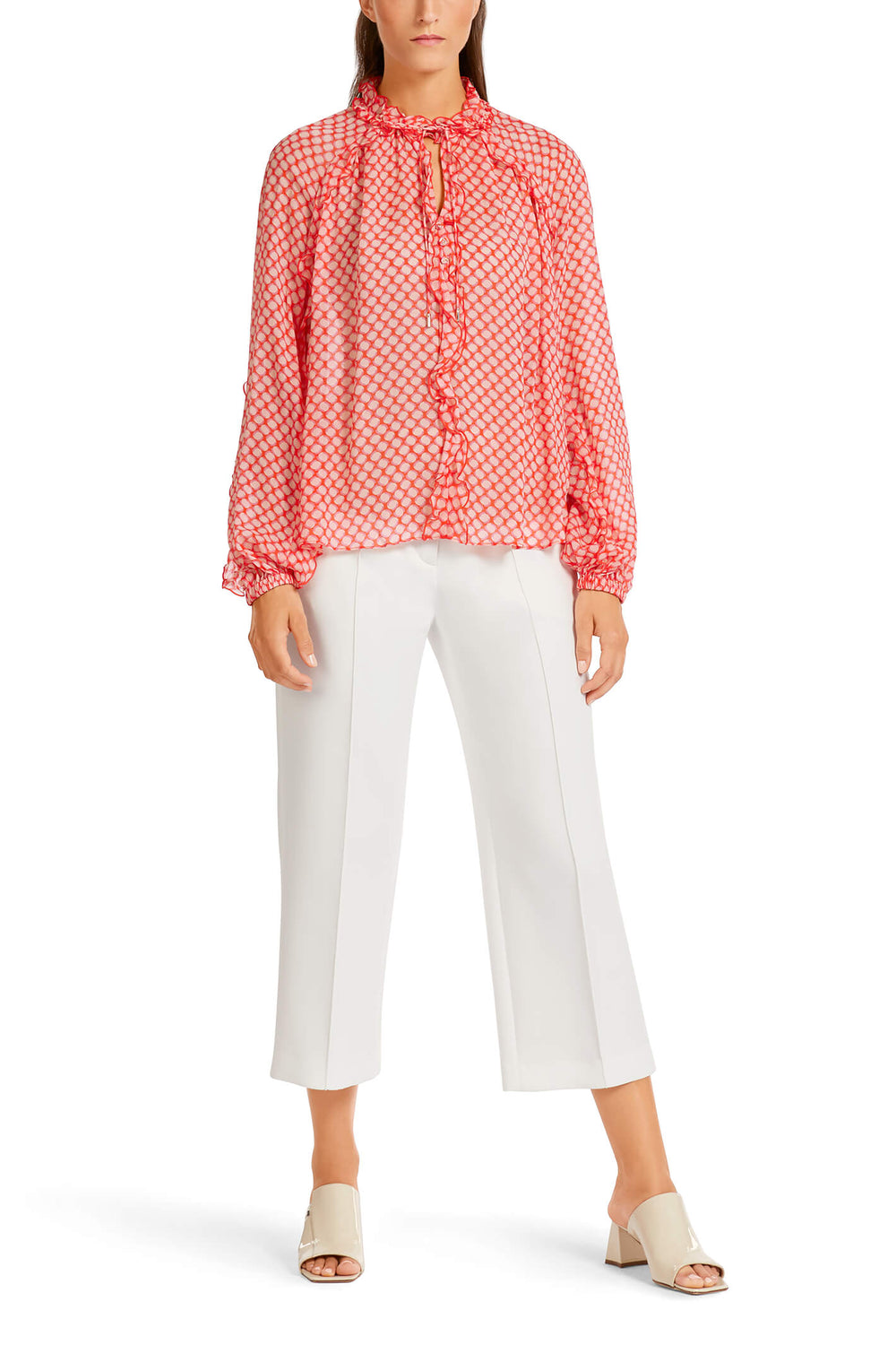 Marc Cain Collection UC 51.02 W46 Tangerine Orange Print Ruffle Blouse - Olivia Grace Fashion