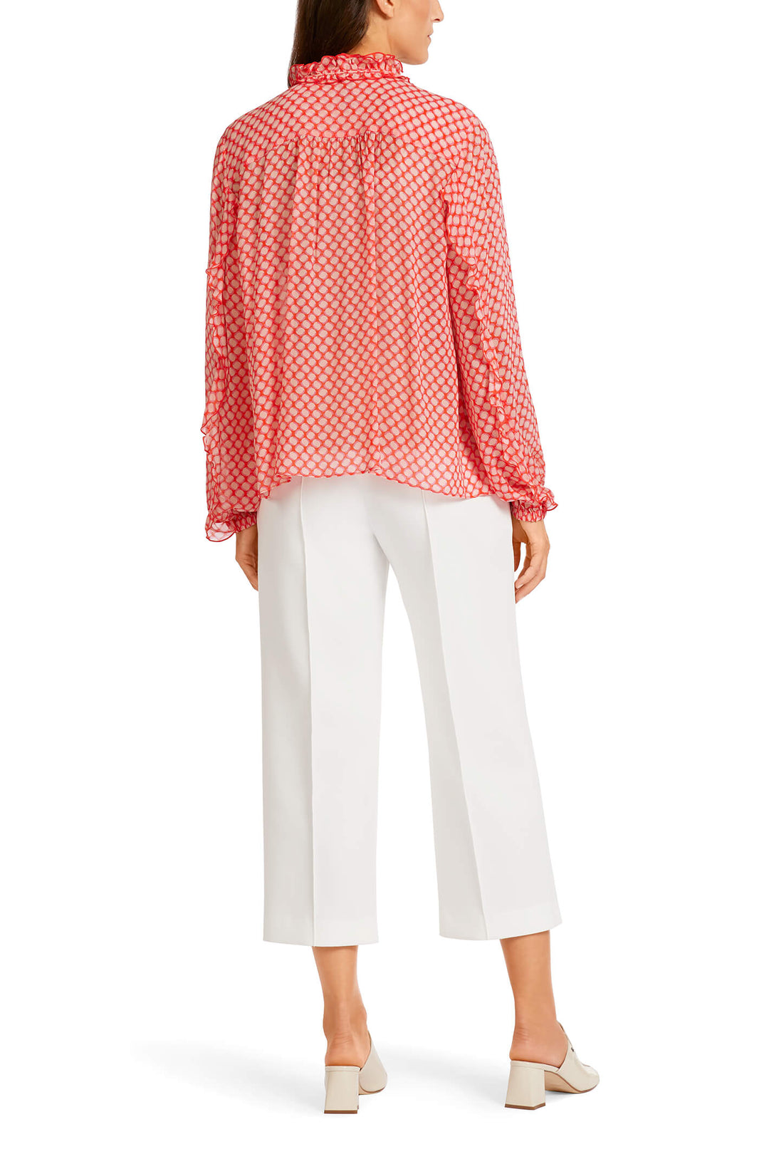 Marc Cain Collection UC 51.02 W46 Tangerine Orange Print Ruffle Blouse - Olivia Grace Fashion