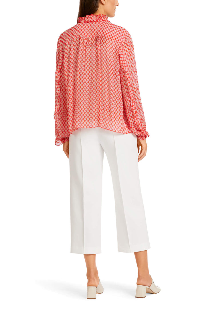 Marc Cain Collection UC 51.02 W46 Tangerine Orange Print Ruffle Blouse - Olivia Grace Fashion